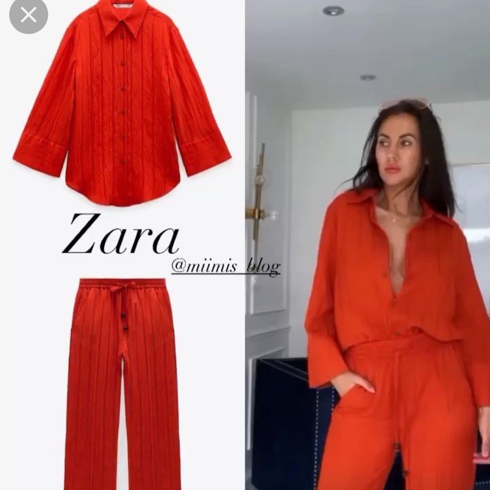 Zara orange two piece set bloggers favorite
